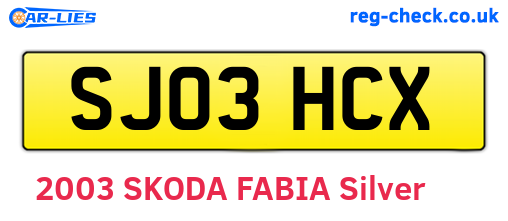 SJ03HCX are the vehicle registration plates.