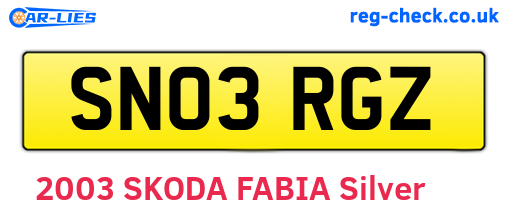 SN03RGZ are the vehicle registration plates.