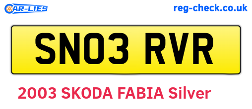 SN03RVR are the vehicle registration plates.