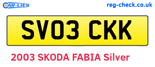 SV03CKK are the vehicle registration plates.
