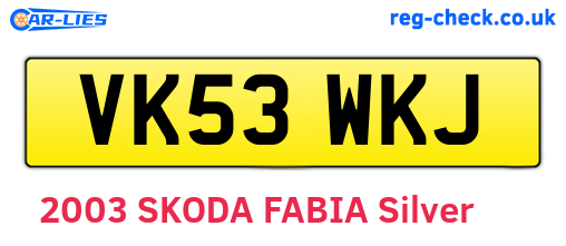 VK53WKJ are the vehicle registration plates.