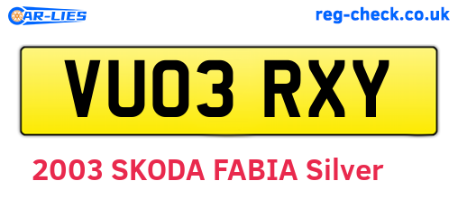 VU03RXY are the vehicle registration plates.