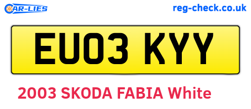 EU03KYY are the vehicle registration plates.