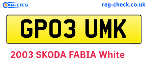 GP03UMK are the vehicle registration plates.