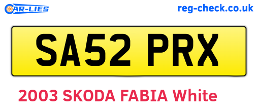 SA52PRX are the vehicle registration plates.