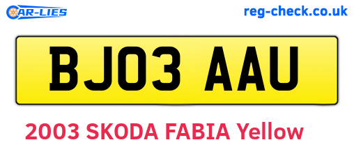 BJ03AAU are the vehicle registration plates.