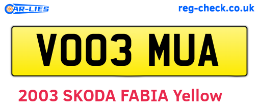 VO03MUA are the vehicle registration plates.