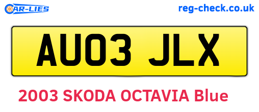 AU03JLX are the vehicle registration plates.