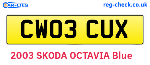 CW03CUX are the vehicle registration plates.
