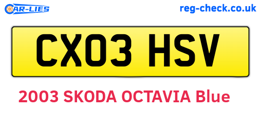 CX03HSV are the vehicle registration plates.