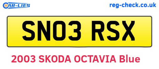 SN03RSX are the vehicle registration plates.
