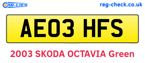 AE03HFS are the vehicle registration plates.