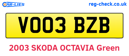 VO03BZB are the vehicle registration plates.