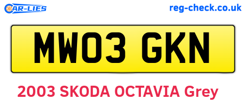 MW03GKN are the vehicle registration plates.