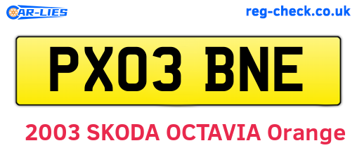 PX03BNE are the vehicle registration plates.