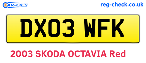 DX03WFK are the vehicle registration plates.