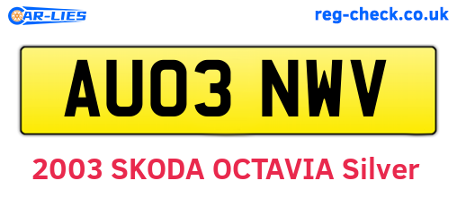 AU03NWV are the vehicle registration plates.
