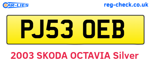 PJ53OEB are the vehicle registration plates.