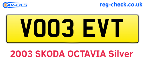 VO03EVT are the vehicle registration plates.