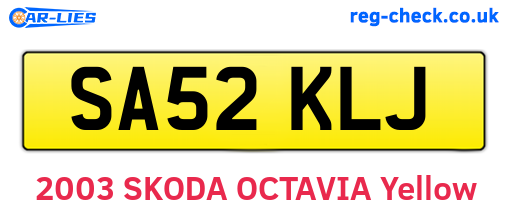 SA52KLJ are the vehicle registration plates.