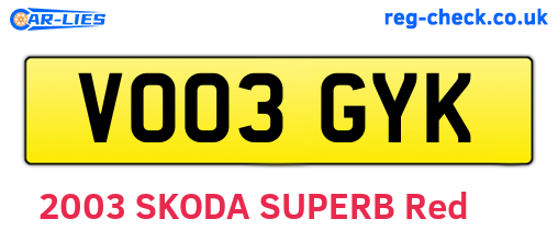 VO03GYK are the vehicle registration plates.