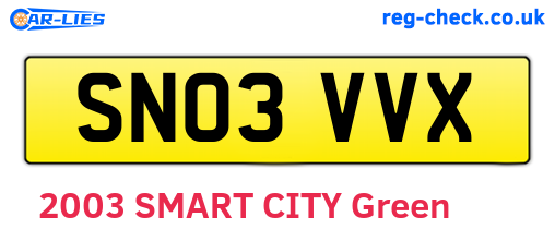 SN03VVX are the vehicle registration plates.