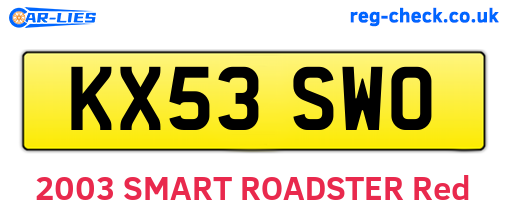 KX53SWO are the vehicle registration plates.