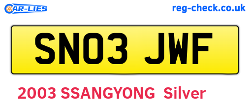 SN03JWF are the vehicle registration plates.