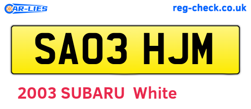 SA03HJM are the vehicle registration plates.