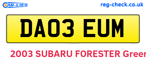 DA03EUM are the vehicle registration plates.
