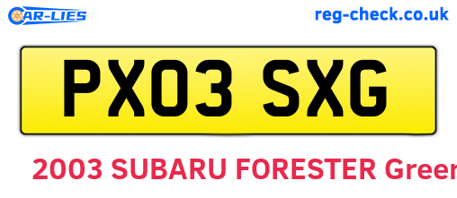 PX03SXG are the vehicle registration plates.
