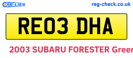 RE03DHA are the vehicle registration plates.