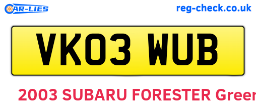 VK03WUB are the vehicle registration plates.