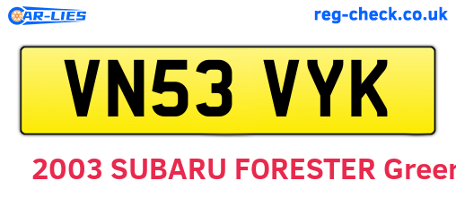 VN53VYK are the vehicle registration plates.