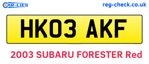HK03AKF are the vehicle registration plates.