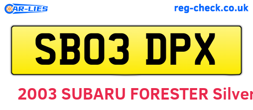 SB03DPX are the vehicle registration plates.