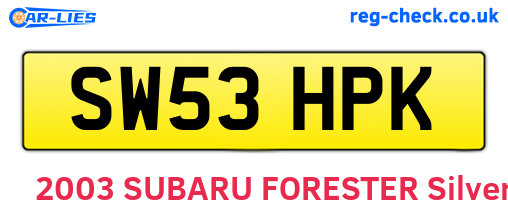 SW53HPK are the vehicle registration plates.