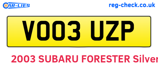 VO03UZP are the vehicle registration plates.