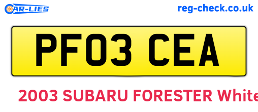 PF03CEA are the vehicle registration plates.