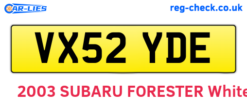 VX52YDE are the vehicle registration plates.