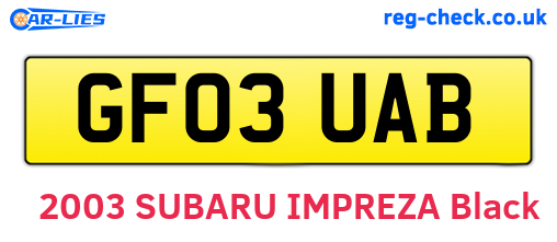 GF03UAB are the vehicle registration plates.