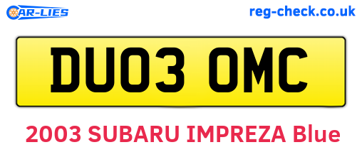 DU03OMC are the vehicle registration plates.