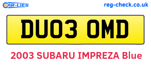 DU03OMD are the vehicle registration plates.