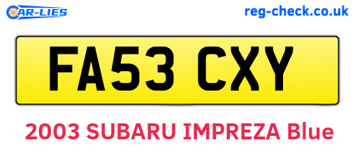 FA53CXY are the vehicle registration plates.