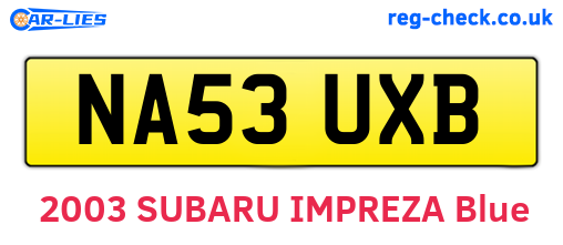 NA53UXB are the vehicle registration plates.