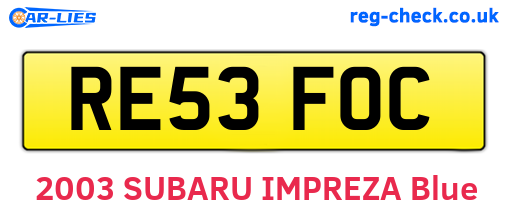 RE53FOC are the vehicle registration plates.