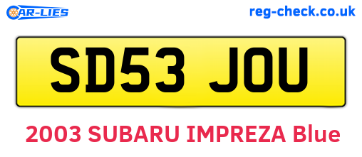 SD53JOU are the vehicle registration plates.