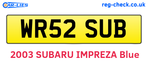 WR52SUB are the vehicle registration plates.