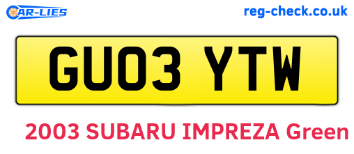 GU03YTW are the vehicle registration plates.