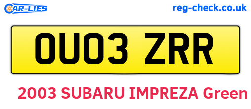 OU03ZRR are the vehicle registration plates.